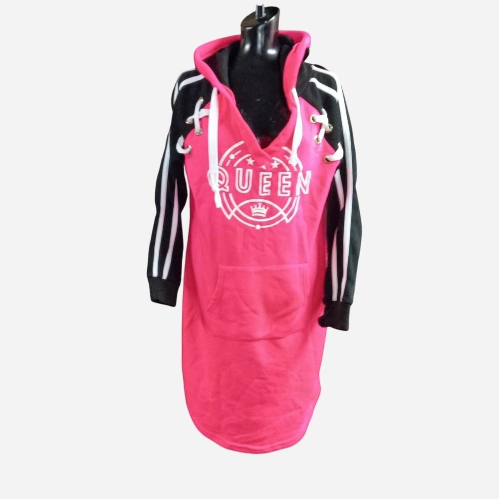 Rouge Collection Pink Hoodie Dress with White 'QUEEN' Graphic and Crown Size 3X
